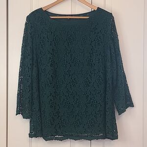 Talbot's FLORAL LACE TOP Forest Green 100% Cotton Size 16W